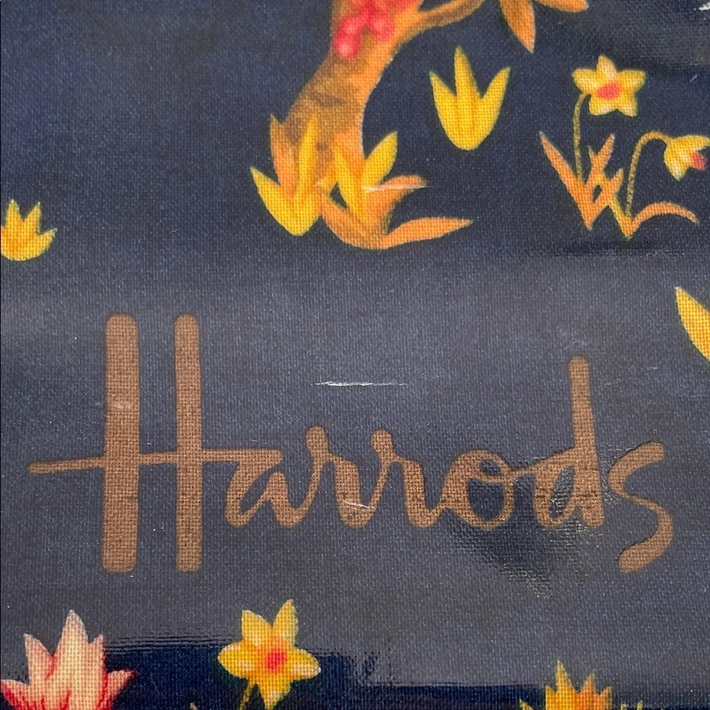 Rare Vintage Harrods Navy Vinyl Birds and Floral Tote - Picture 3 of 6